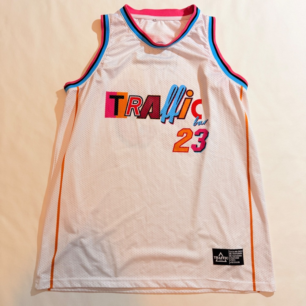 Traffic Bar Basketball Jersey Men Medium White Ios Island Greece 23 Graphic Mesh